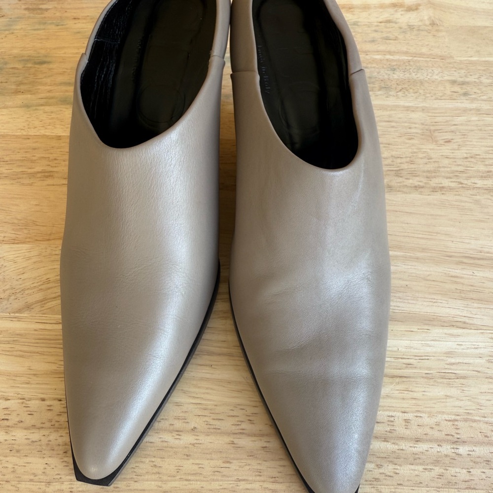 Minimalist Taupe Leather Mule Pumps Wedge Heel The Row Style Closed Size 38